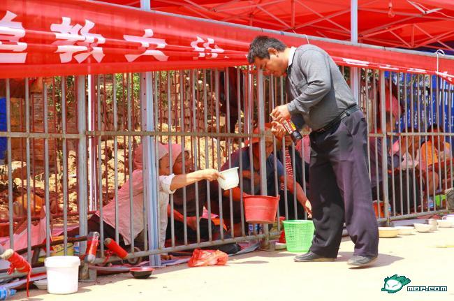 Personas enjauladas para no molestar a los visitantes en Jiangxi